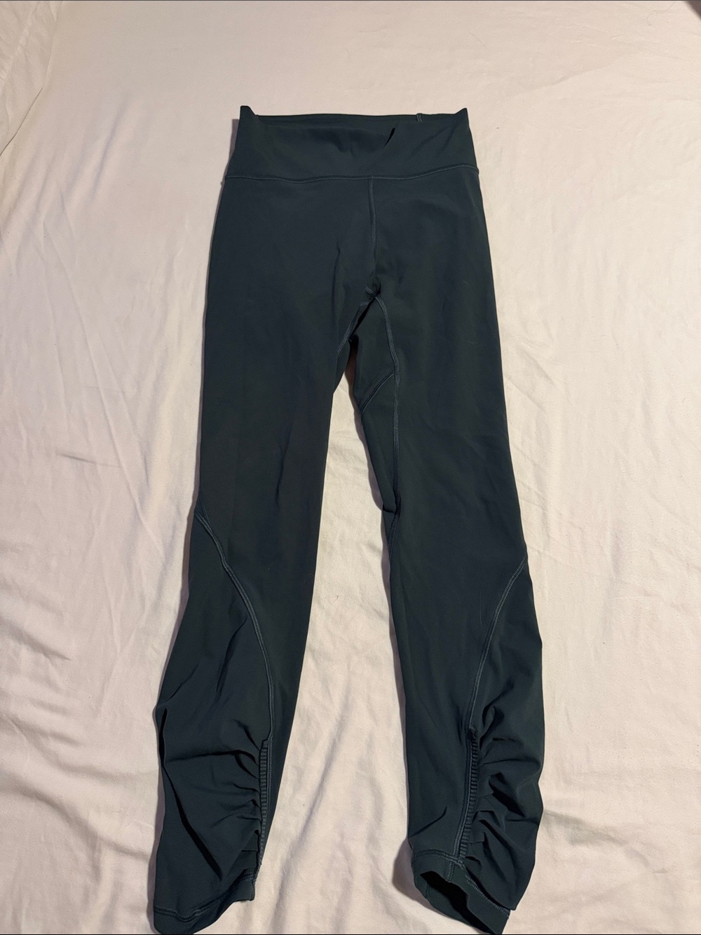 lululemon athletica Dark Green High-Rise Leggings with Ruched Ankles